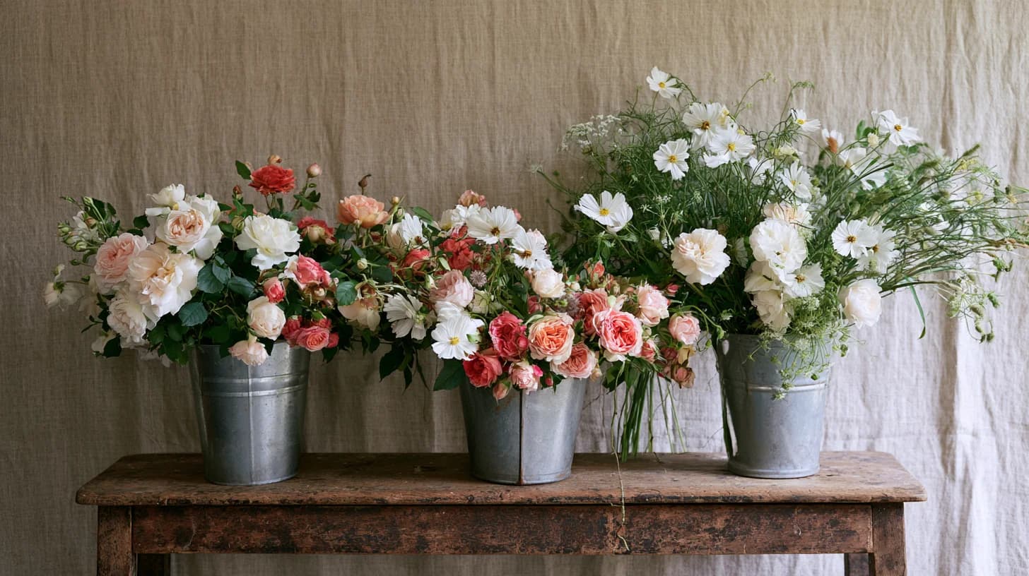 Buckets from Hudson Valley growers, sorted on the workbench at seven.