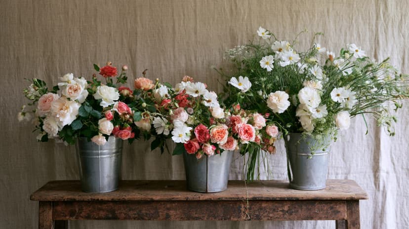 Buckets from Hudson Valley growers, sorted on the workbench at seven.